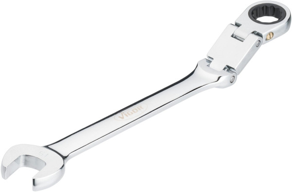 Clé mixte à cliquet double articulation VIGOR, profil double six pans extérieur, profil six pans extérieur, 15 mm, V6752-15