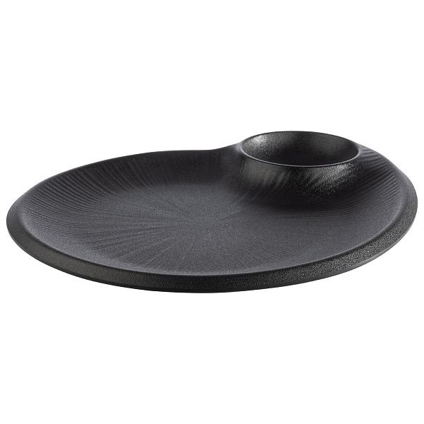 Assiette APS -NERO-, 30 x 25 x 2,5 cm, mélamine, noir, avec bol à tremper intégré /, niche Ø 9 cm, 0,06 litre, 85075