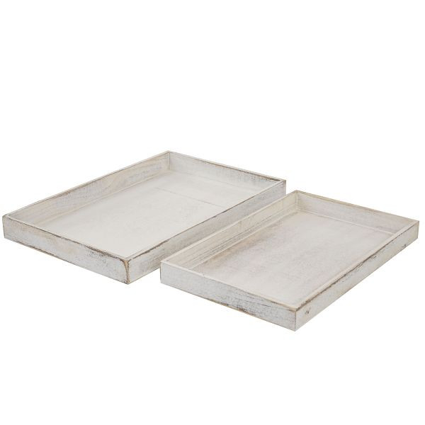Mendler ensemble de 2 bols T285, plateau de service, plateau petit-déjeuner, plateau en bois, plateau décoratif, aspect shabby, blanc, 36725