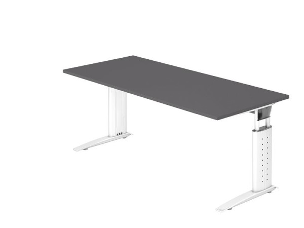 Bureau Hammerbacher pied C 180x80cm graphite/blanc, hauteur de travail 68-86 cm réglable, VUS19/G/W