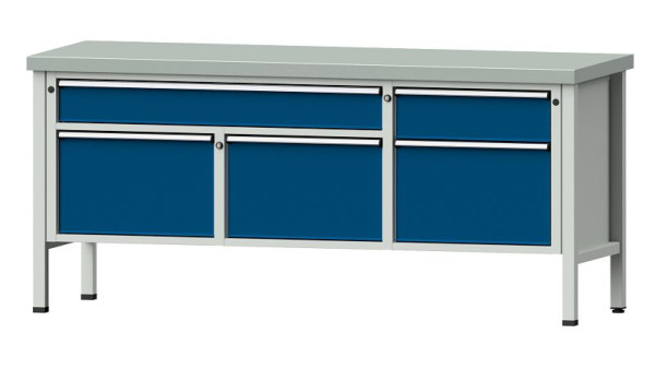 Établis ANKE Établi en caisson, modèle 280 V, 2000 x 700 x 900 mm, RAL 7035/5010, ZBP 50 mm, 304.515