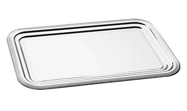 Assiette de fête APS GN 1/1 -CLASSIC-, 53 x 32,5 cm, métal nickelé et chromé brillant, avec décoration en ligne, bord roulé, lot de 36, 00395