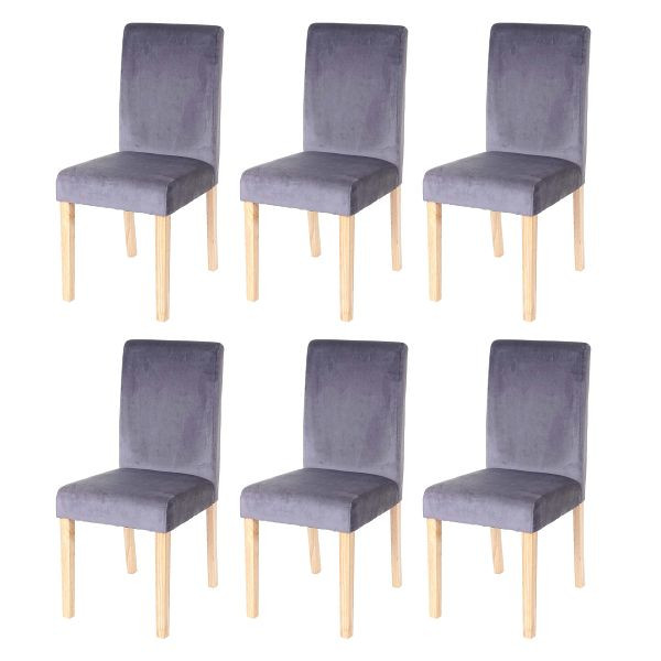 Ensemble de 6 chaises de salle à manger Mendler, chaises de cuisine, Littau, velours, gris, pieds clairs, 61269+61270