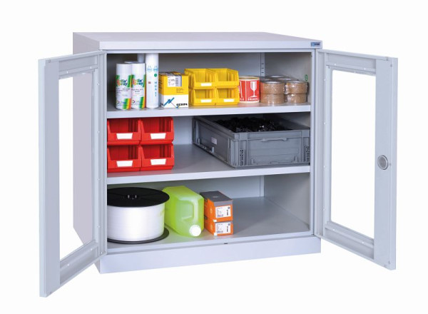 Armoires en acier SOFAME avec portes vitrées L 1000 x P 500 x H 1000, avec 2 étagères, gris clair RAL 7035/gris clair RAL 7035, W030050002GCGC