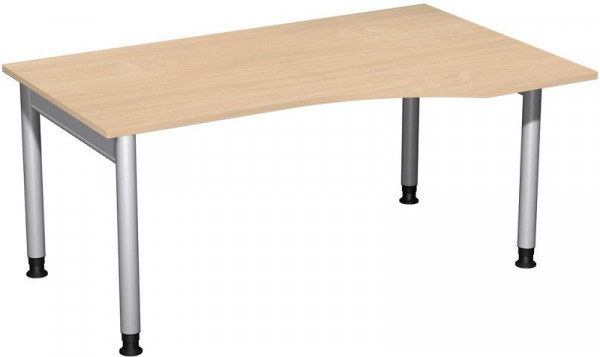Bureau PC geramöbel droit, réglable en hauteur, 1600x1000x680-820, hêtre/argent, N-657311-BS