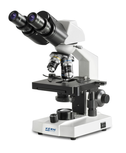 KERN Optics microscope à lumière transmise (école) binoculaire achromat 4/10/40; WF10x18 ; LED 0,5W, recharge, platine mécanique, OBS 106
