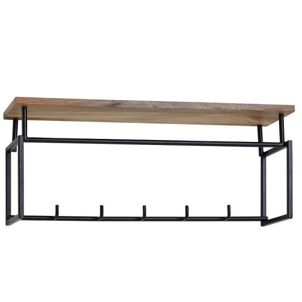 Wohnling Design Porte-manteau mural en bois massif de manguier et métal 71 x 29 x 20 cm, porte-manteau avec étagère et tringle à vêtements, porte-manteau mural en bois de manguier, WL6.450