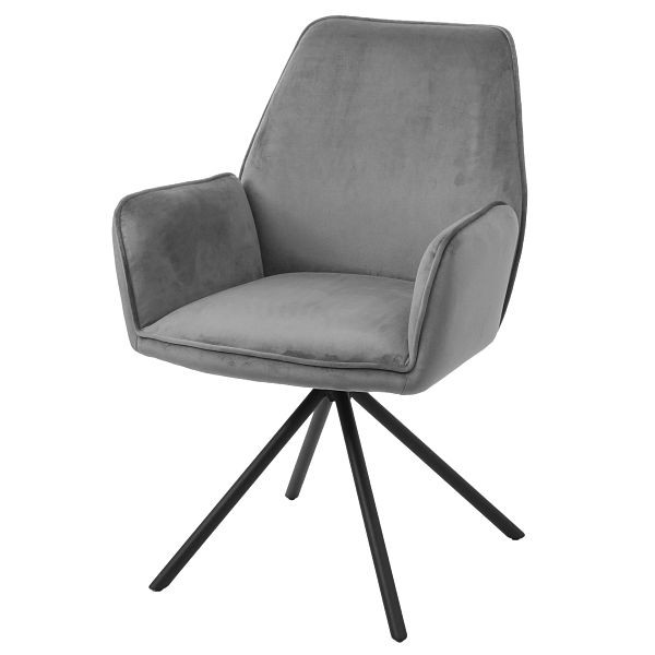 Chaise de salle à manger Mendler HWC-G67, chaise de cuisine avec accoudoirs, position automatique pivotante, velours, gris foncé, pieds noirs, 71851