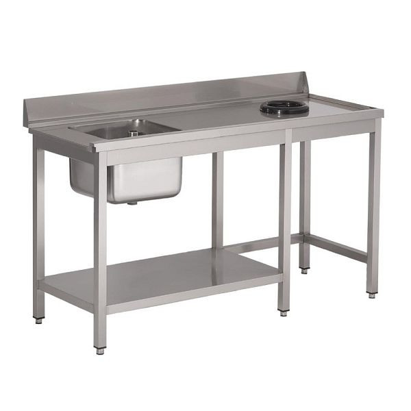 Évier Gastro M pour lave-vaisselle avec trou de vidange, petite vasque à gauche, longueur 140 cm, DS466