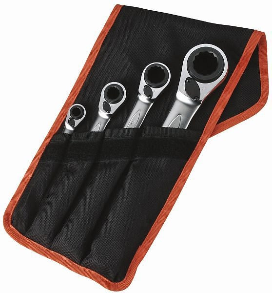Bahco Jeu de clés polygonales à cliquet quadruple, pochette de ceinture 4 pièces S4RM/4T