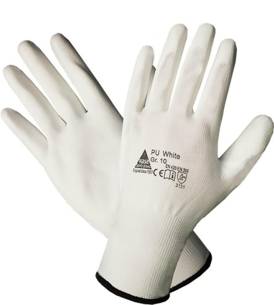 Gants en maille fine Hase Safety avec revêtement PU doux, blanc, taille : 7, UE : 10 paires, 509520-7