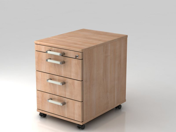 Conteneur roulant Hammerbacher 58cm, 3 tiroirs, serrure poignée chromée noyer, 42,8x58x59 cm, 1/3/3/3 HE, VAC30/N/N/CE