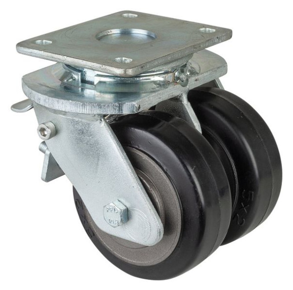 Roulettes BS Roulette double robuste avec roue/blocage, B2x50 mm, Ø125 mm, jusqu'à 550 kg, bandages élastiques noirs, corps coulé, roulements à billes, S120.B81.125