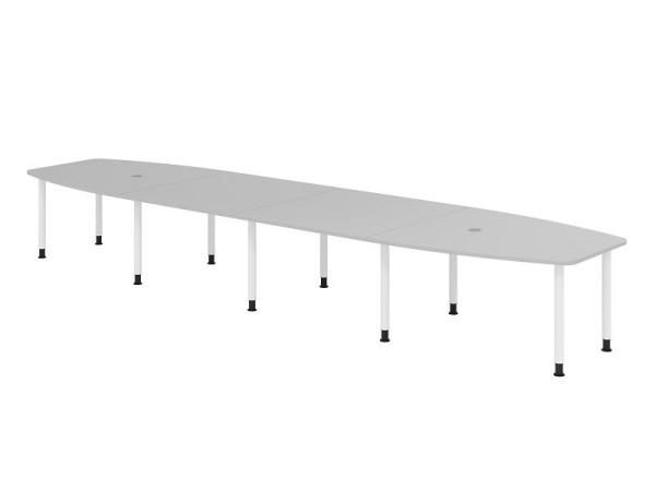 Table de conférence Hammerbacher KT52C, 520 x 130 cm, plateau : gris, épaisseur 25 mm, cadre de dix pieds blanc, tube rond 6 cm, hauteur de travail 72-74 cm, VKT52C/5/W