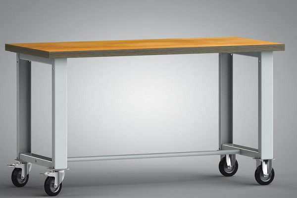 Etabli standard mobile KLW - 1500 x 700 x 840 mm en version démontée avec plateau multiplex en hêtre 1500 x 700 x 40 mm, WS885N-1500M40-X7000