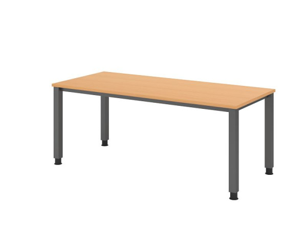 Bureau Hammerbacher QS19, 180 x 80 cm, plateau : hêtre, épaisseur 25 mm, structure à 4 pieds en graphite (similaire à RAL 7012), hauteur de travail 68-83,5 cm, VQS19/6/G