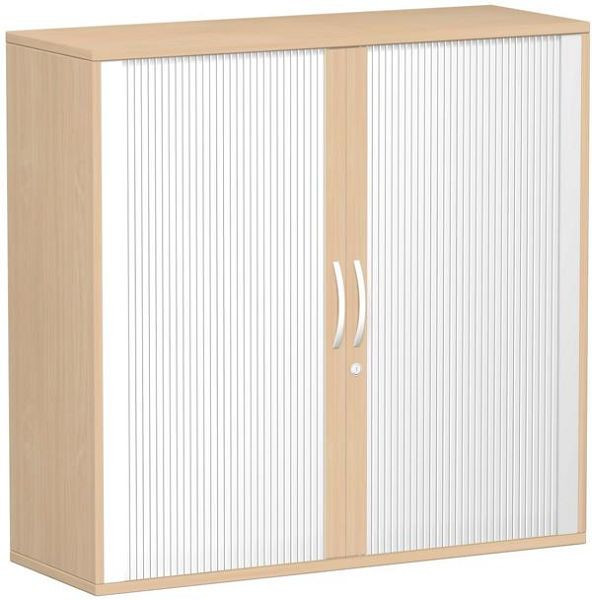 geramöbel panneau supérieur d'armoire à volets roulants 25 mm, avec pieds, verrouillable, 1200x425x1182, argent/hêtre, S-312310-SB