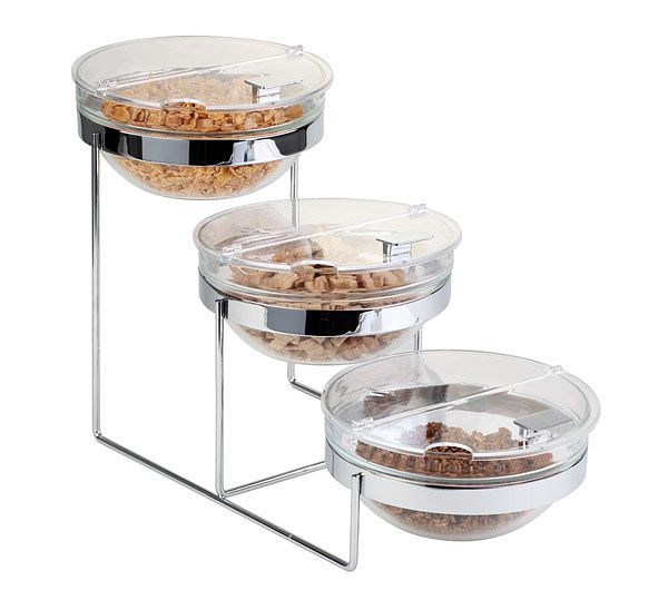 Structure buffet APS, 7 parties, 61 x 24 cm, hauteur : 35 cm, métal chromé, verre, ABS, 3 niveaux, polyvalent, 11795