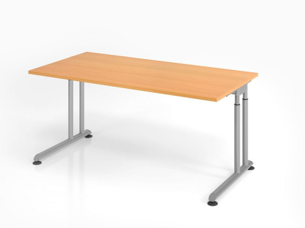 Bureau Hammerbacher ZS16, 160 x 80 cm, plateau : hêtre, épaisseur 25 mm, chant épais en ABS, forme rectangulaire, argent, VZS16/6/S