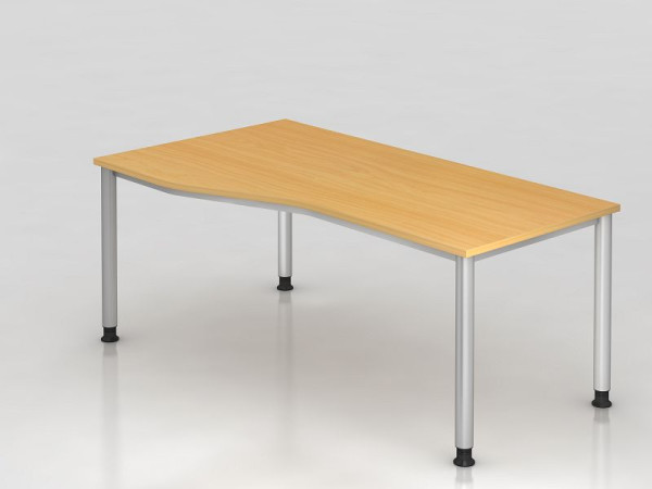 Bureau Hammerbacher 4 pieds rond 180x100/80cm hêtre/argent, forme libre, montable à gauche ou à droite, VHS18/6/S