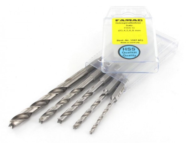 Foret à bois Famag HSS-G mèches longues, 5 pièces en coffret PVC Ø 3, 4, 5, 6, 8 mm, 1597.805.00