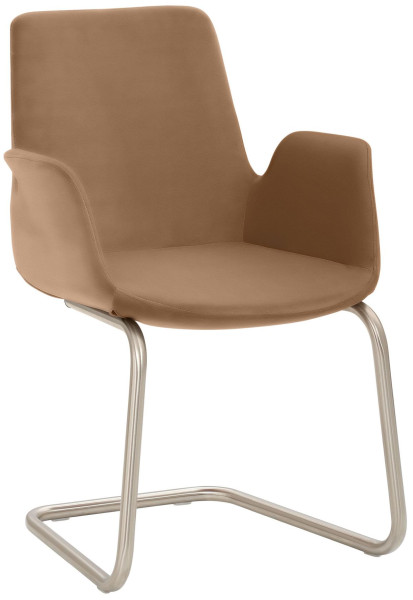 Fauteuil Mayer Sitzmöbel , structure luge, aspect acier inoxydable chromé brossé, marron clair, 2009_F4_30485