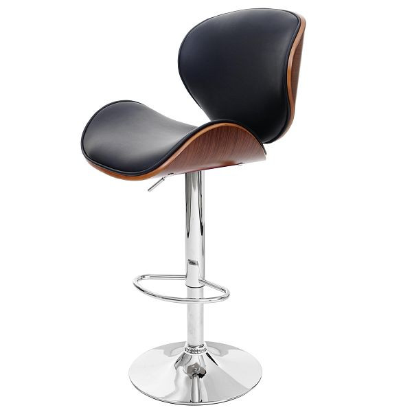 Tabouret de bar Mendler Foxrock, tabouret de bar, design rétro en bois courbé, aspect noyer, cuir synthétique noir, 50056
