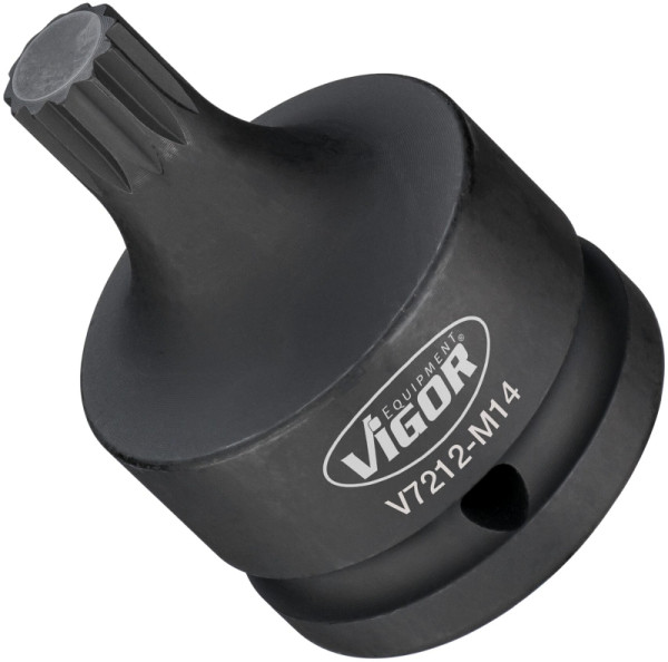 Embout de tournevis pour clé à chocs VIGOR, carré creux 20 mm (3/4"), profil cannelé interne XZN, M14, V7212-M14