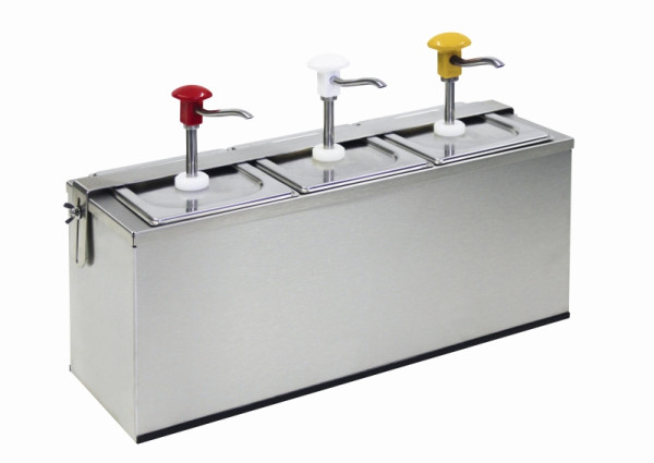Distributeur à bouton-poussoir Schneider avec bac GN "Cool", 3 x 3 litres - 585 x 185 x 375 mm, 152442