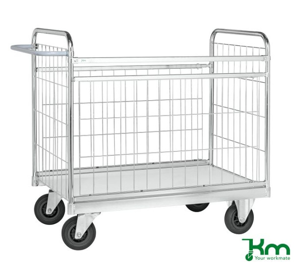 Chariot à colis Kongamek, 2 roulettes fixes et 2 roulettes pivotantes en caoutchouc plein avec freins, 1390 x 650 x 1025 mm, KM10000-MB