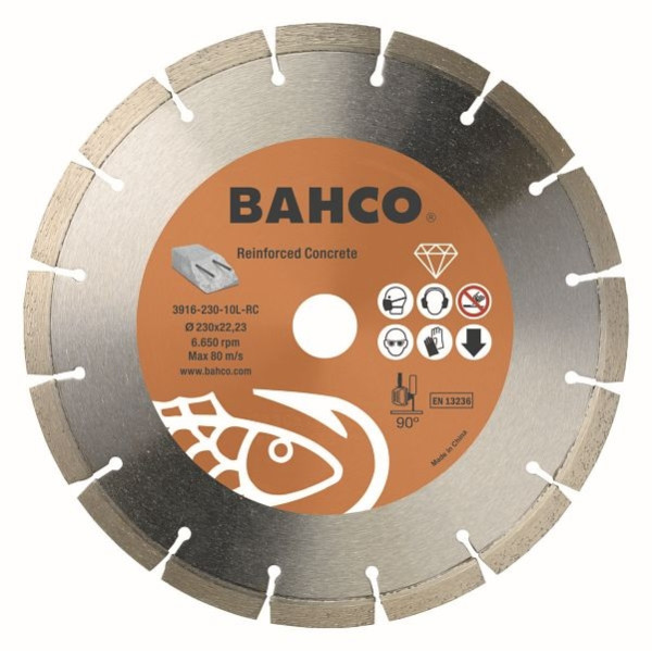 Disque à tronçonner Bahco pour béton armé, Ø extérieur 230, Ø intérieur 22,23, hauteur de segment 10, épaisseur 2,5 mm, 3916-230-10L-RC