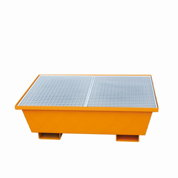 Bac d'égouttage industriel Eichinger à parois latérales coniques, LxlxH 1220 x 820 x 420 mm, avec grille, orange pur, 30100200000001