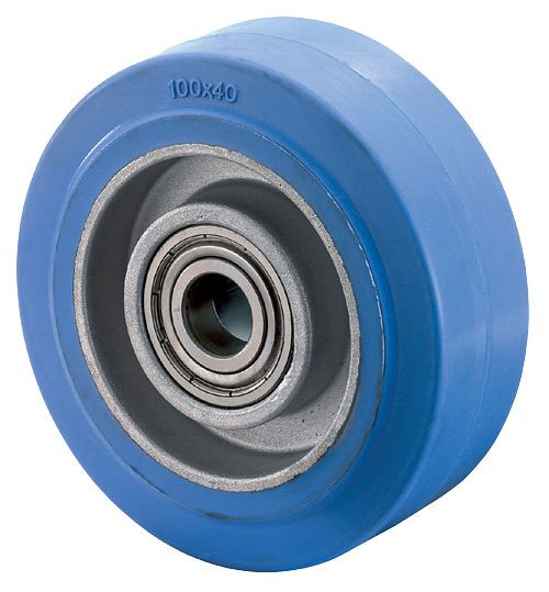 Roulettes BS Roue résistante à la chaleur, largeur de roue 40 mm, roue Ø 100 mm, capacité de charge 100 kg, bande de roulement en caoutchouc bleu, corps de roue en aluminium, roulements à billes, B24.100