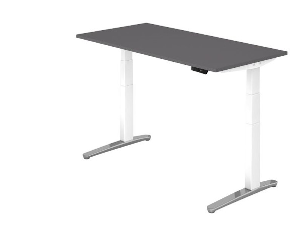 Hammerbacher bureau assis-debout électrique 160x80cm graphite/blanc/aluminium poli, forme rectangulaire, VXBHM16/G/WC