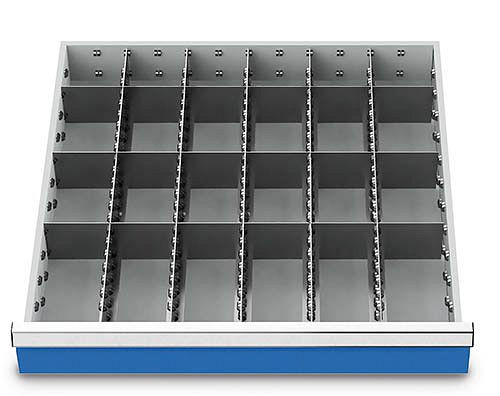 Bedrunka+Hirth inserts de tiroir T736 R 24-24, pour hauteur de façade 100/125 mm, 5 x MF 600 mm, 18 x TW 100 mm, 149BLH100