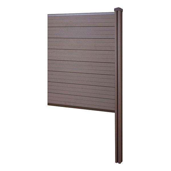 Mendler Brise-vue WPC Sarthe, clôture coupe-vent, poteau WPC à encastrer dans le béton, élément d'extension étroit, 98cm marron, 64891+76238+76241+76262
