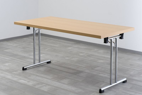 Table pliante Hammerbacher 160x80 cm hêtre/structure chromée, forme rectangulaire, VKL16/6/C