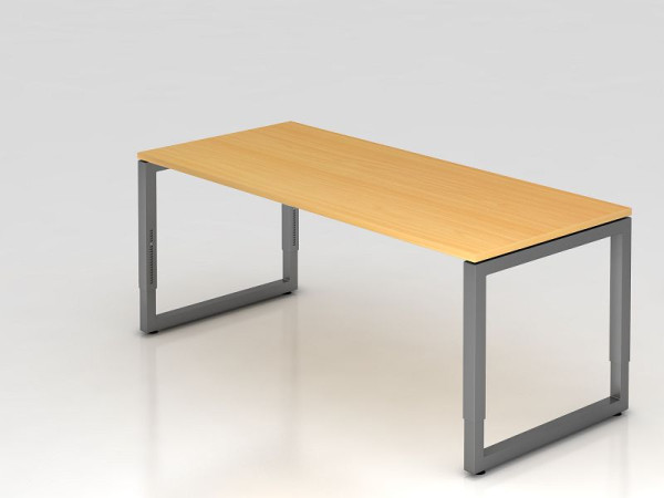 Bureau Hammerbacher O-foot carré 180x80cm hêtre/graphite, forme rectangulaire avec plateau flottant, VRS19/6/G