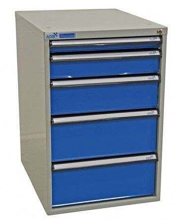 Caisson à tiroirs ADB avec cinq tiroirs, dimensions extérieures du corps HxLxP : 800x535x700 mm, corps : bleu clair, 52515