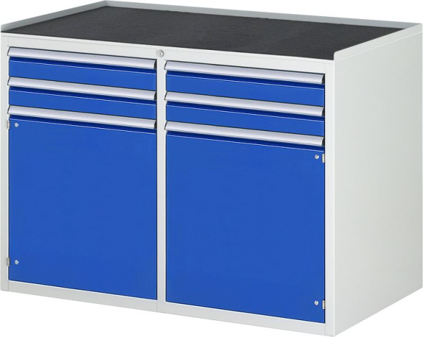 Armoire à tiroirs RAU série 7000, L1145xP650xH825mm, gauche : tiroirs 2xH90mm, porte battante, droite : tiroirs 2xH90mm, porte battante, support métallique, 03-LL5.7.7A-MT.11