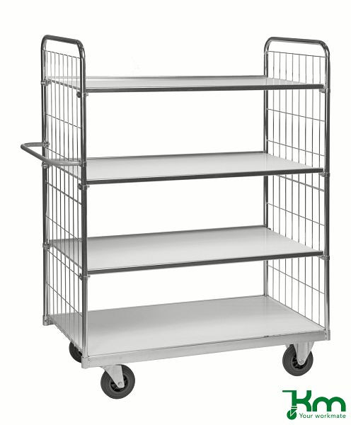 Kongamek Chariot de préparation de commandes stable et flexible série 9000, 2 roulettes pivotantes et 2 roulettes fixes avec frein, 1790 x 650 x 1695 mm, KM9000-4XLB