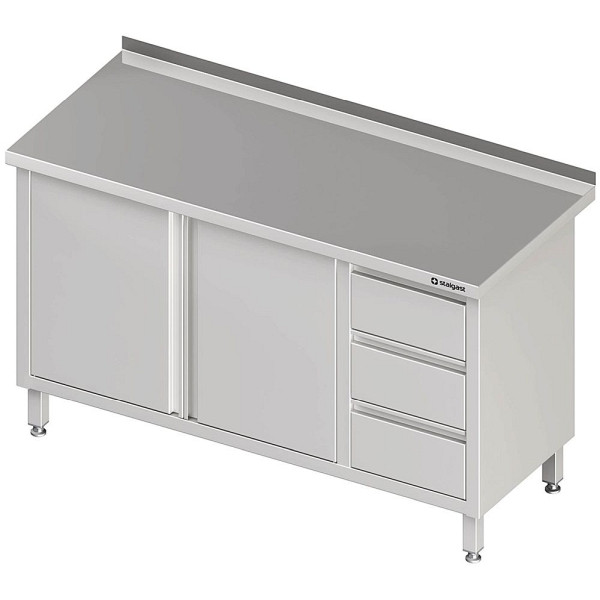 Armoire de travail Stalgast avec portes battantes 2000x700x850mm, avec bloc 3 tiroirs à gauche, avec dosseret, soudé, VAS20705LA