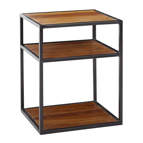 Wohnling table de chevet Sheesham bois massif / métal 40x50x35 cm table d'appoint haute, console de nuit design lit à sommier tapissier avec étagère, WL6.533