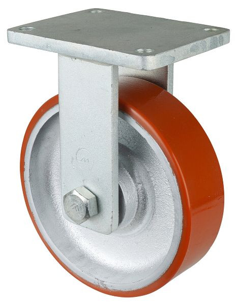 Roues BS Roulette robuste, roulette fixe, largeur de roue 75 mm, Ø roue 250 mm, capacité de charge 1600 kg, polyuréthane coulé 95 Shore A, fonte, roulement à billes, RR110.C10.252