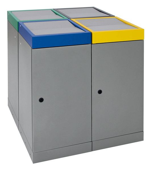 tri des déchets contondants ProTec-Plus, îlot à déchets quadruple, structure en aluminium gris/6024, 1003, 5010, 7016, conteneur intérieur galvanisé, 4x70 litres, 607-070-0-2-040
