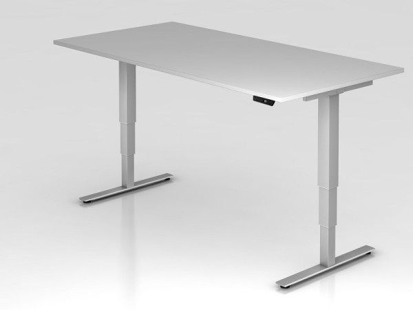 Bureau assis-debout électrique Hammerbacher 200x100cm gris, hauteur de travail 63,5 -128,5 cm, VXDSM2E/5/S