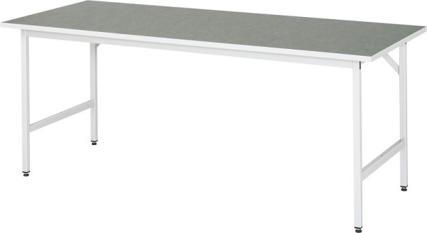 Table de travail RAU série Jerry (3030) - réglable en hauteur, plan de travail avec revêtement linoléum/universel, 2000x800-850x800 mm, 06-500L80-20.12
