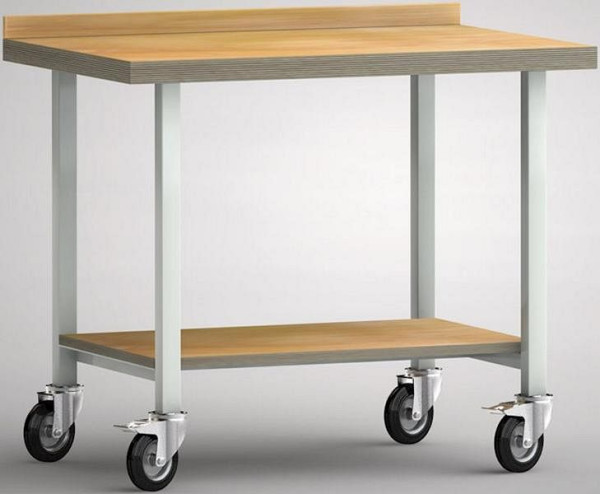 Etabli latéral KLW - 1000 x 700 x 845 mm L x P x H, avec plateau multiplex en hêtre 1000 x 700 x 45 mm, mobile avec plateau arrière, WP819N-1000M45-X0003