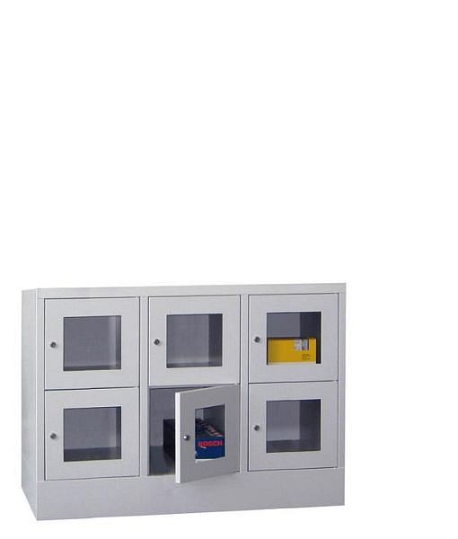 Armoire vestiaire Pavoy avec base 855/500/1200, 3l x 2h, serrure à cylindre, largeur de compartiment 400, hublot, 61213-324-091-735204