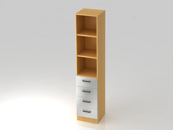 Armoire à tiroirs Hammerbacher 5OH, 4 tiroirs, panneau de base, poignée rayée hêtre/argent, 40,6x42x200,4 cm (LxPxH), V7600/6/S/SG